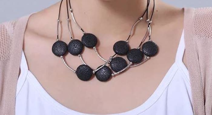 Black 6 Lava Stone Essential Oils Necklace