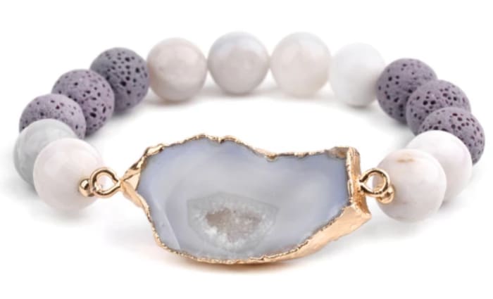 Crystal and Gold Lava Stone Essential Oil Bracelet - Crystal Lava Stone
