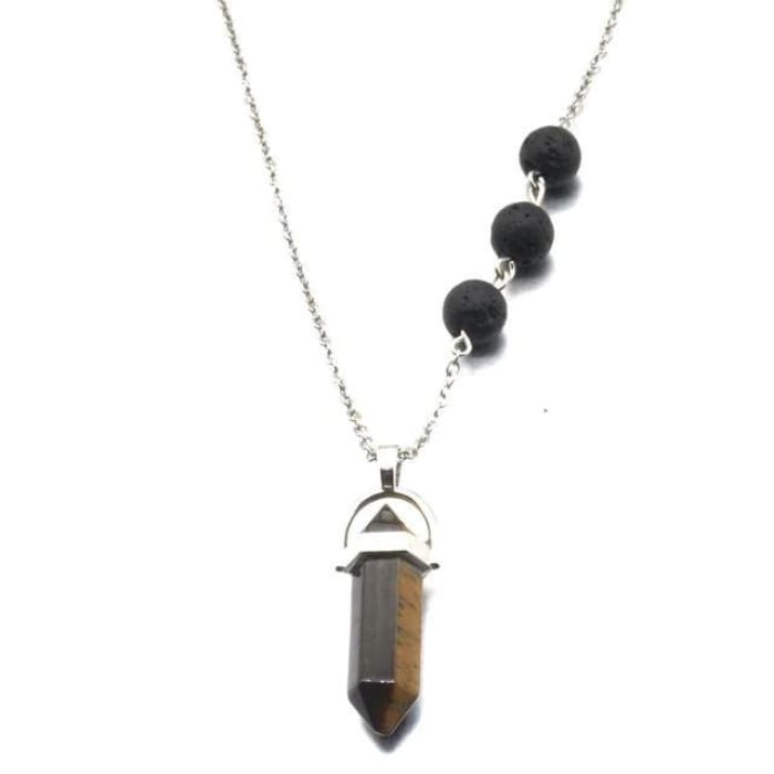 Brown Crystal Lava Stone Necklace - Jewelry