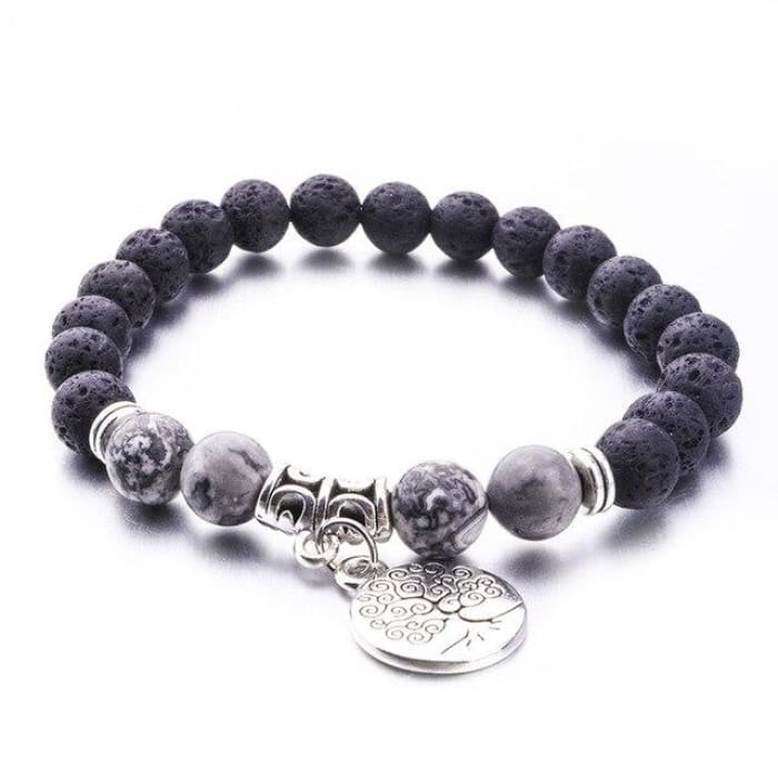 Gray Lava Stone Tree of Life Bracelet