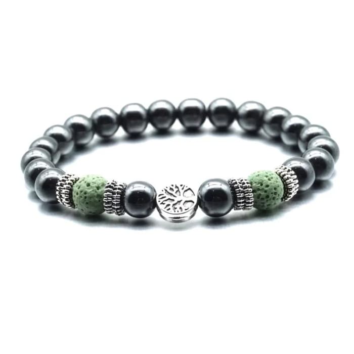 Green Tree of Life Lava Stone Metal Bracelet