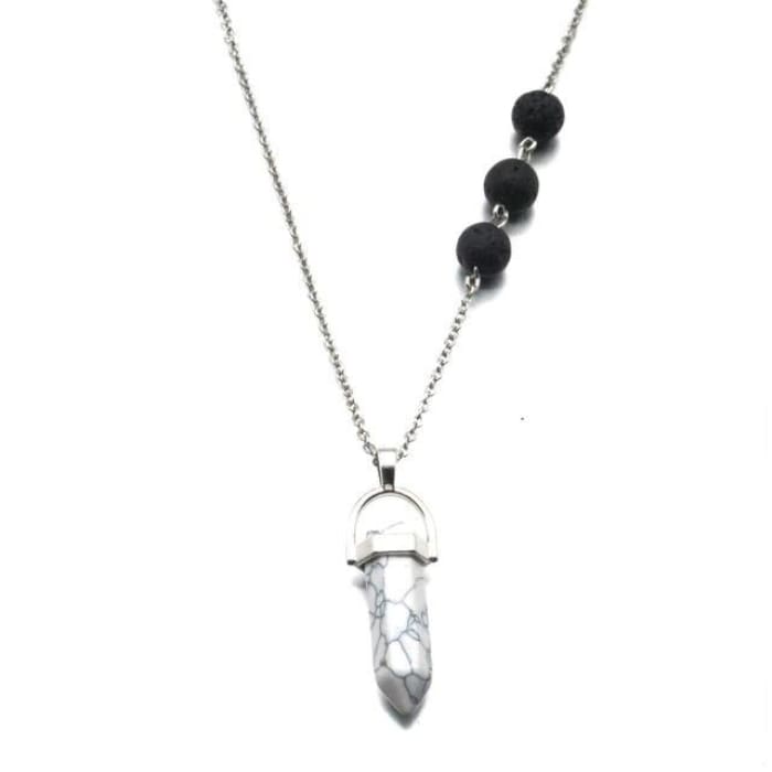 White Marble Crystal Lava Stone Necklace - Jewelry