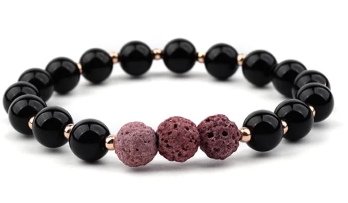 Lava Stone Bracelet - Black Red - Crystal Lava Stone