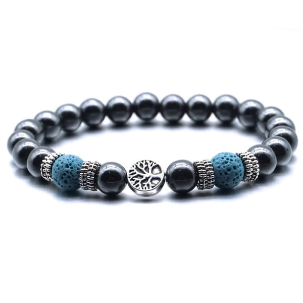 Light Blue Tree of Life Lava Stone Metal Bracelet - Fuze Body