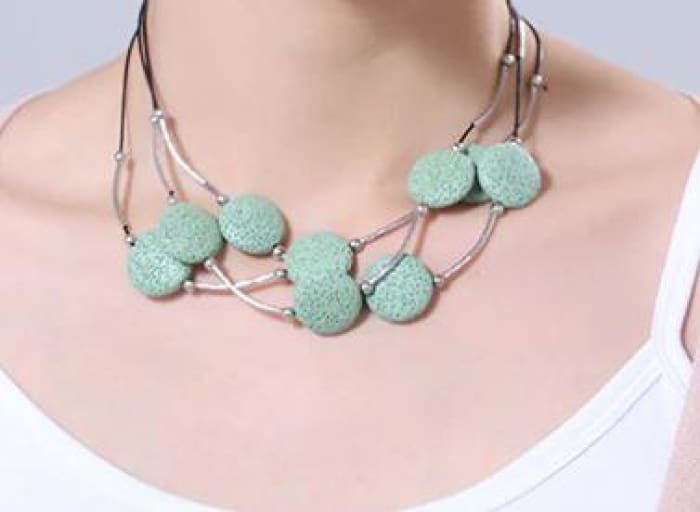 Light Green 6 Lava Stone Essential Oils Necklace