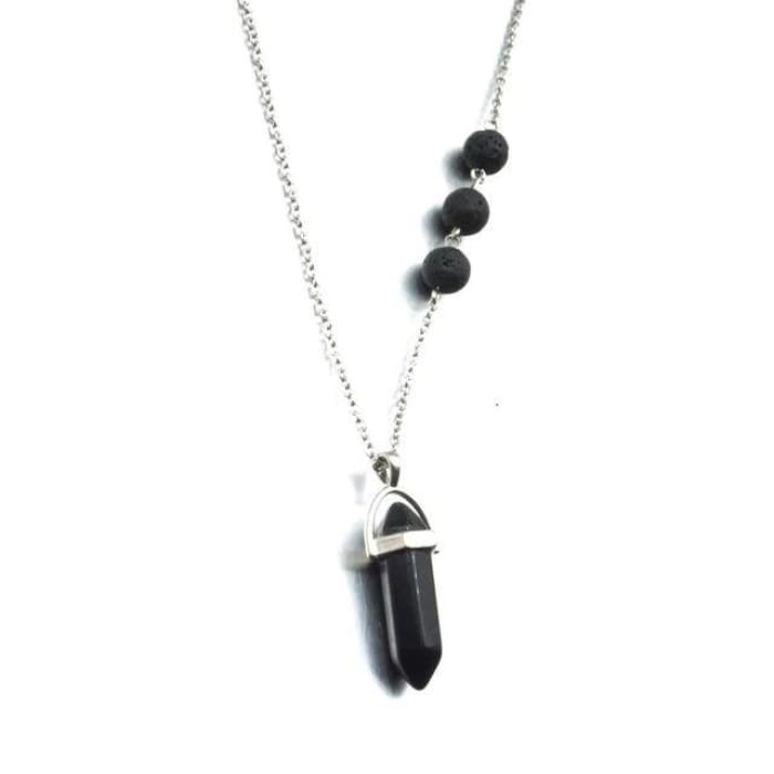 Black Crystal Lava Stone Necklace - Jewelry
