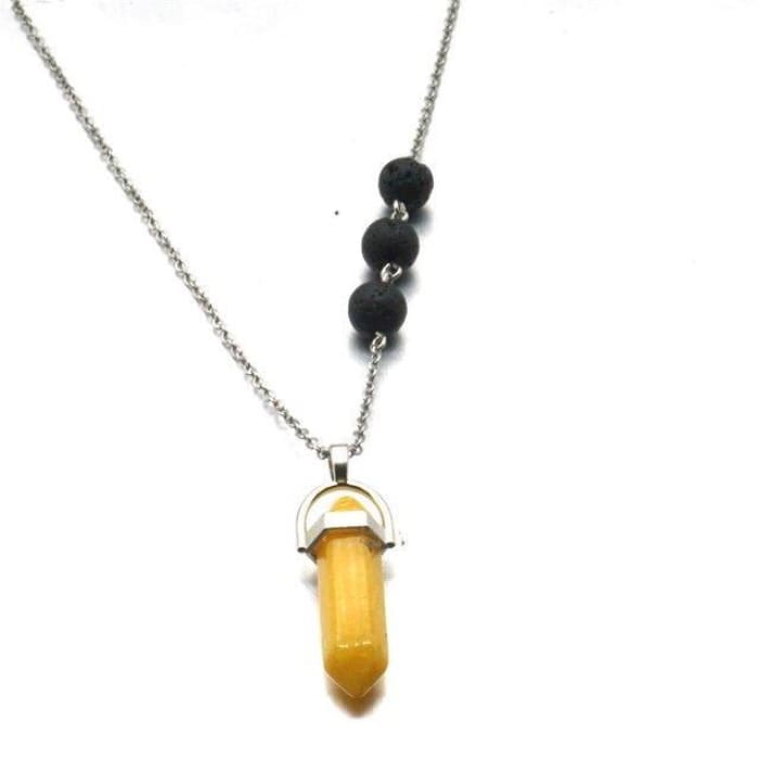 Yellow Crystal Lava Stone Necklace - Jewelry