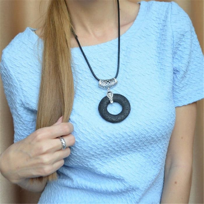 Pearl White Circular Lava Stone Pendant Essential Oils Necklace