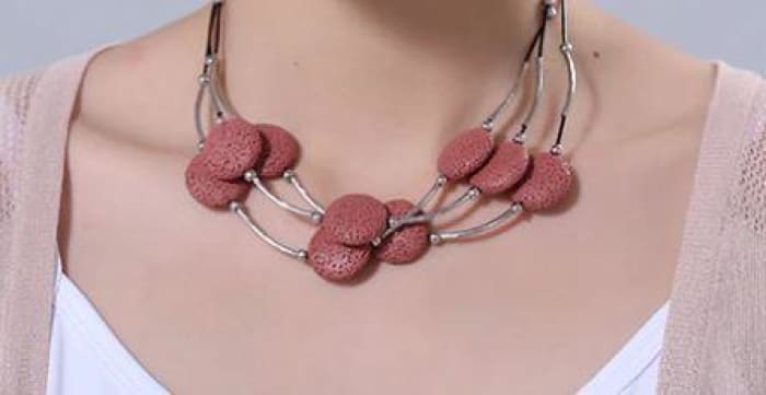 Red 6 Lava Stone Essential Oils Necklace