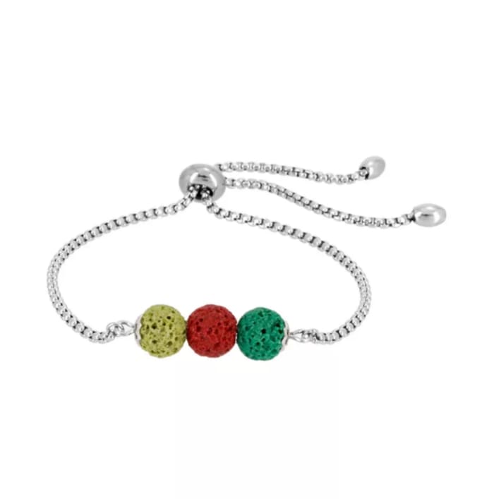 Red Green Yellow Triple Lava Stone Charm Bracelet