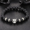 Silver Onyx Stone Leopard and Lava Stone Beads Men’s Bracelet