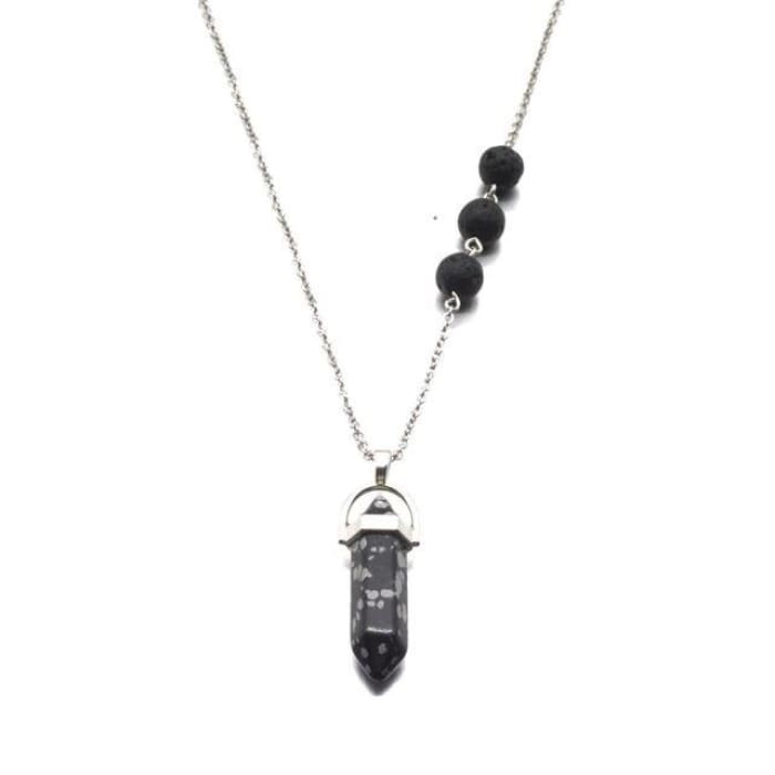 Polka Dotted Black Crystal Lava Stone Necklace - Jewelry