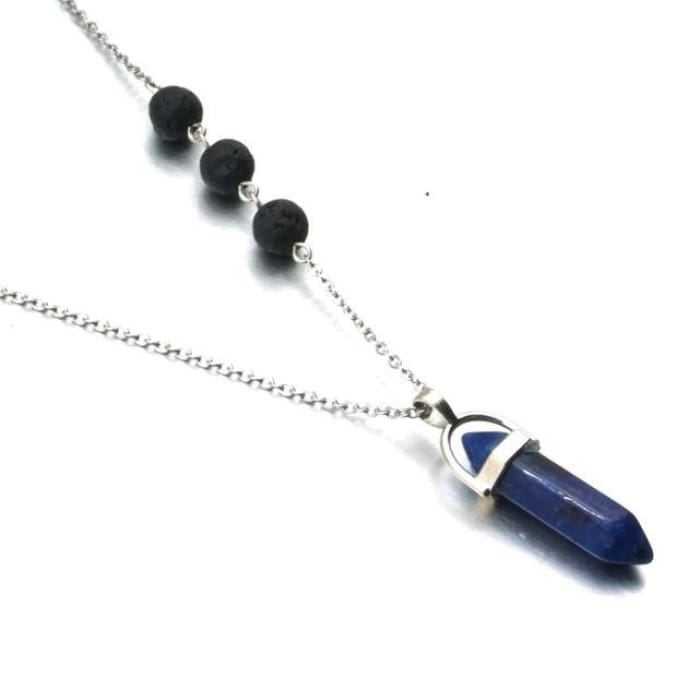 Sodalite Dark Blue Crystal Lava Stone Necklace - Main Image