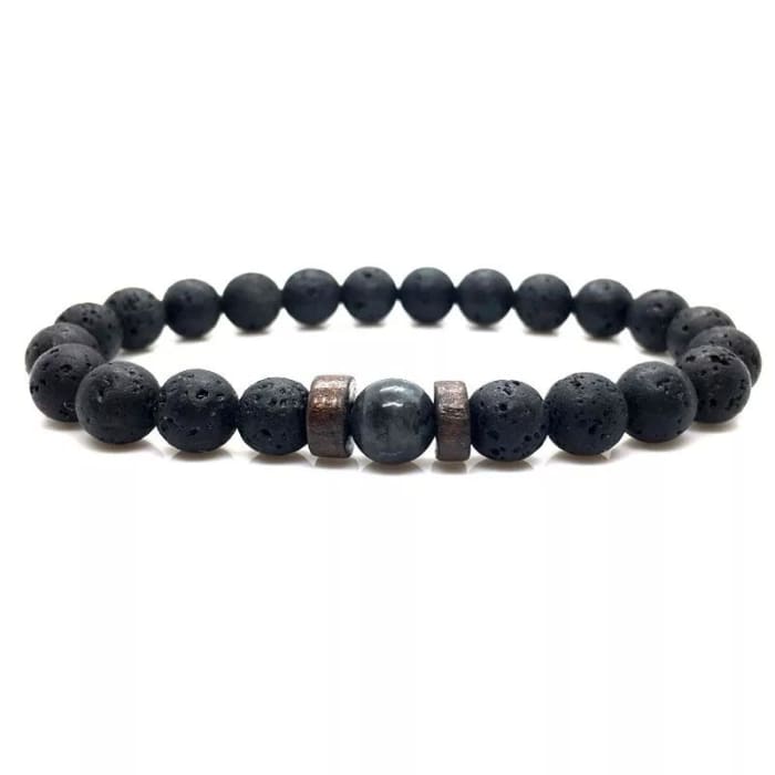 Wood and Lava Stone Essential Oil Bracelet - Gray 1